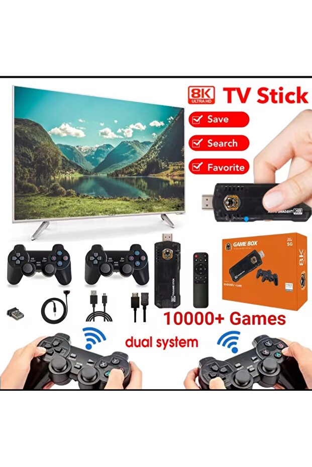 Kumandalı Android TV Game X8 8K5G Retro Atari Joystick PS1AtariSega Çift Kişilik 10000 Oyun Konsolu - 1