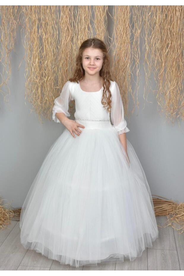 SİM BASKI PLİSE 2-10 YAŞ ELBİSE UZUN KOL - 1