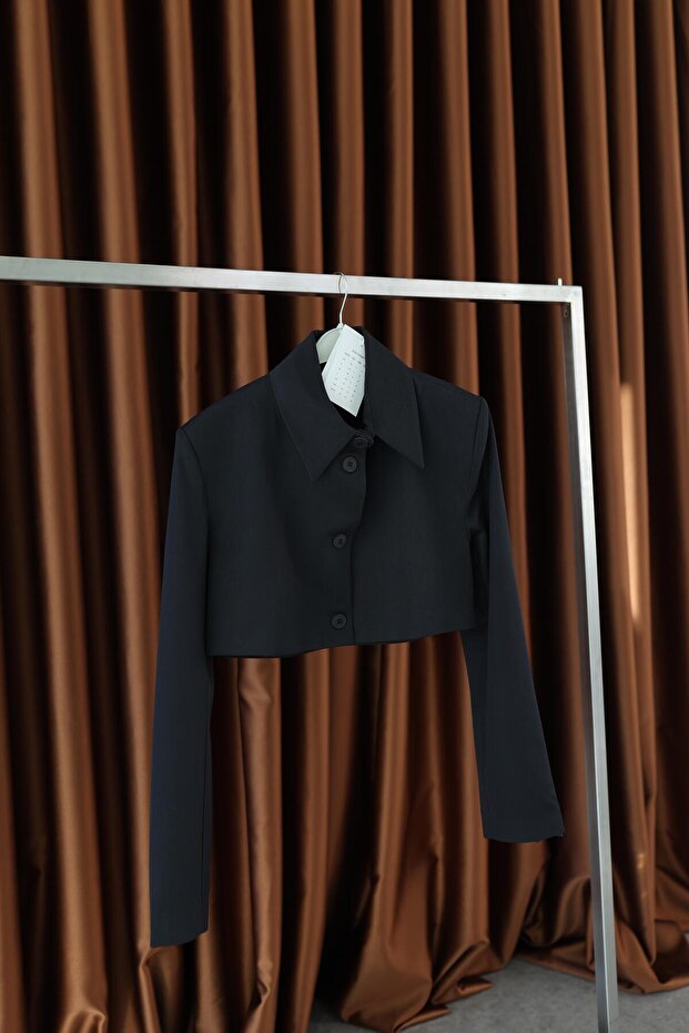 Lacivert Crop Ceket - 1