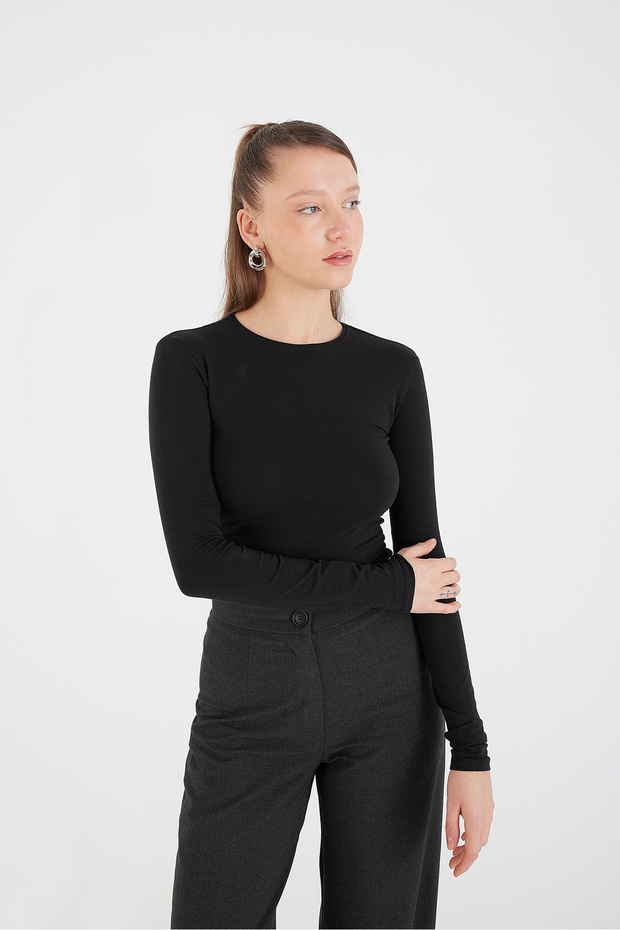 Bisiklet Yaka Basic Bluz B1496-dk2 - 2