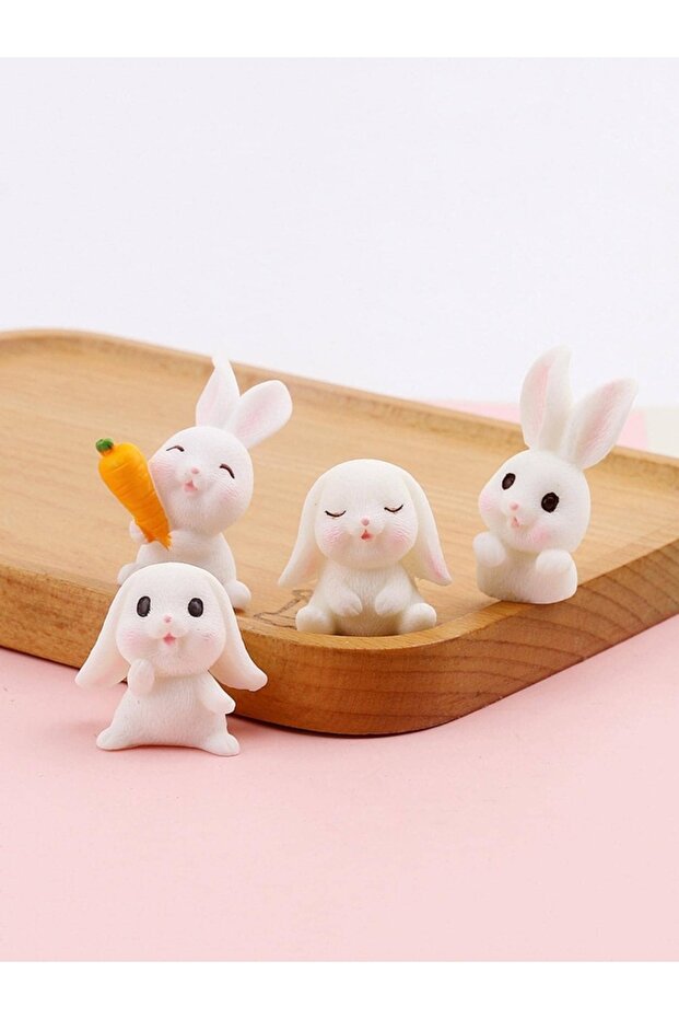 White 4PCS-Miniature Rabbit Model Mini Bunny Figurine Desktop Garden Landscape Ornament Resin Craft