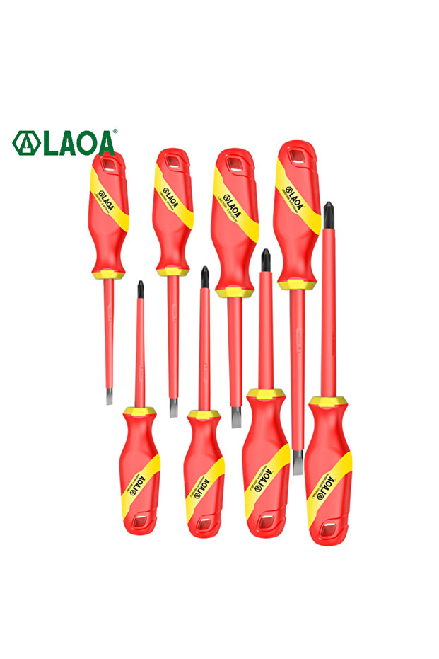 مفك براغي معزول من نوع LAOA VDE، مكون من 8 قطع، مفك براغي معزول من نوع S2، عزل فيليبس، كهربائي تيار