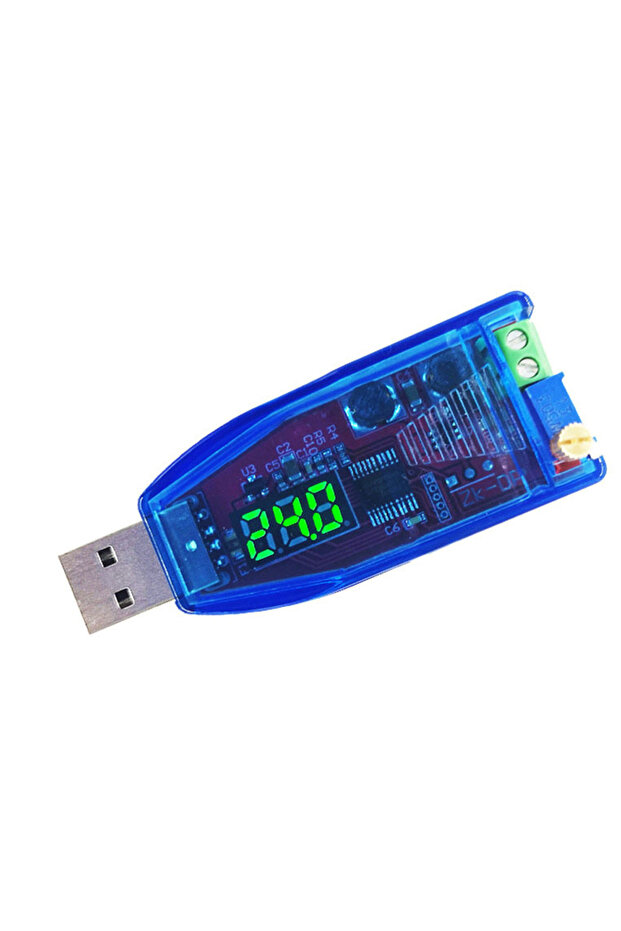 محول طاقة USB لرفع/خفض الجهد، مقياس جهد قابل للتعديل من 5 فولت إلى 1-24 فولت، مزود بمصباح LED أخضر