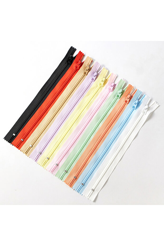 20cm Randomcolor10pieces Pack of 10 Nylon Zippers Seam Fine Nylon Colourful Spool Zips Not Separable