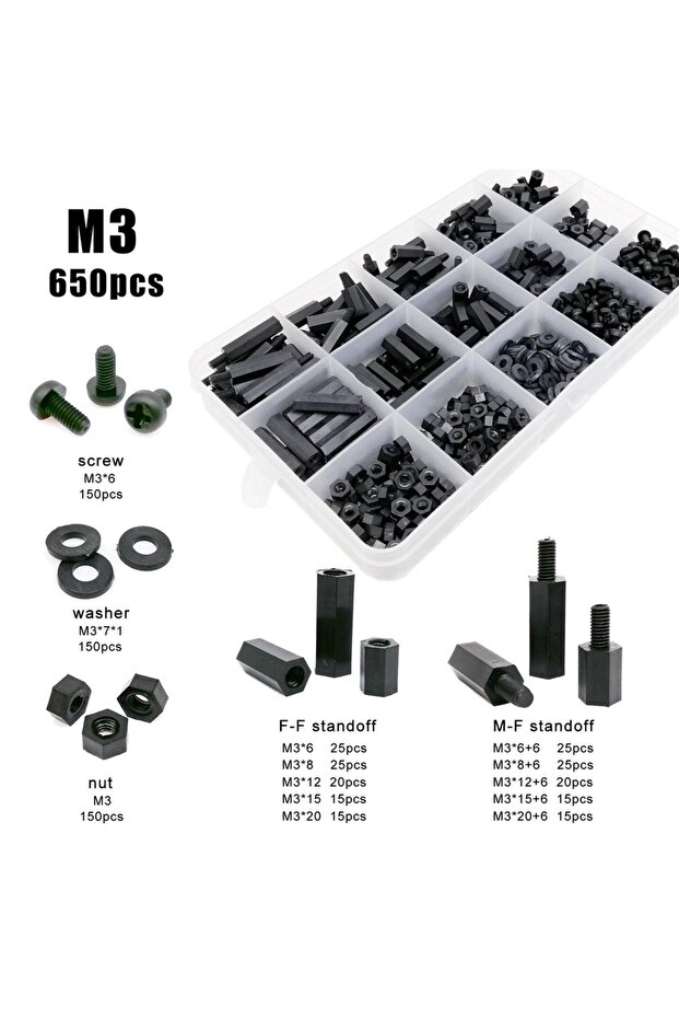 M3 650 قطعة 445/650/850/1300 قطعة/المجموعة M2 M2.5 M3 M4 لوحة أم بلاستيكية سوداء نايلون سداسي الشكل