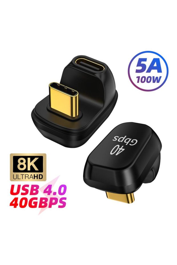 USB 4.0 40Gbps Mini USB C Right Angle Adapter U-Shape Thunderbolt3 USB C to Type C Adapter Connector