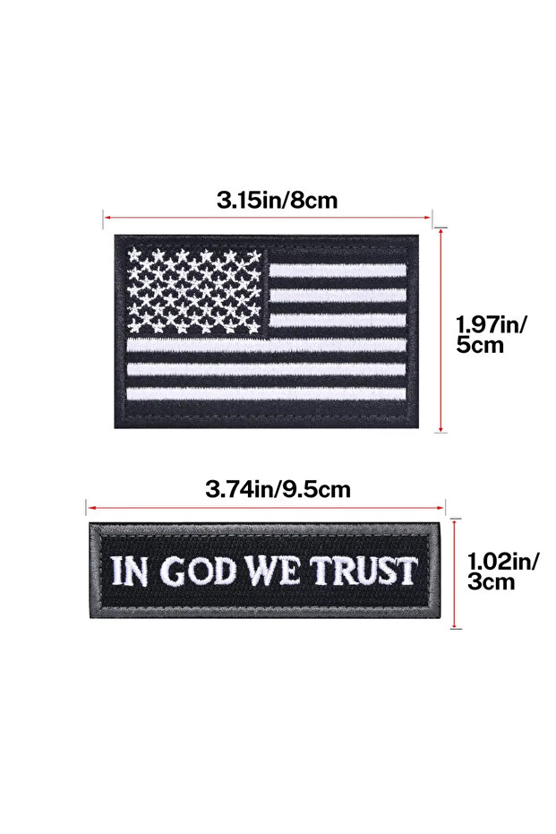 Black White 2pcs In God We Trust American Flag Hook Loop Patch Badge for Backpacks, Hats (Army Gree