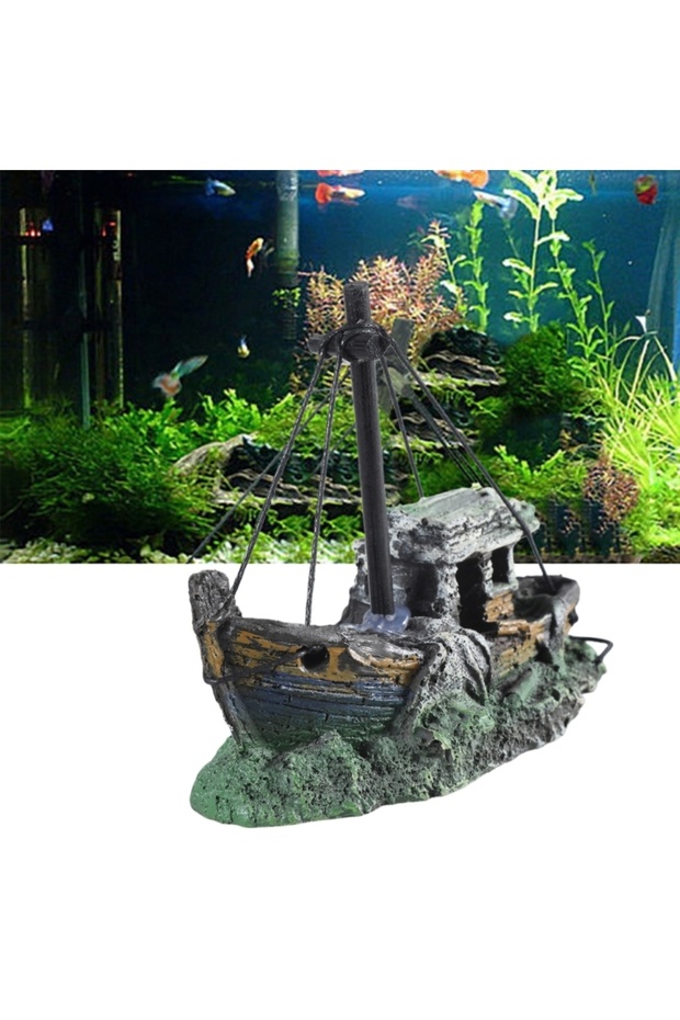 Aquarium Sunken Ship Decoration Resin Fishtank Ornaments Hideout for Hermit 12.5*6*10cm Mini Retr...