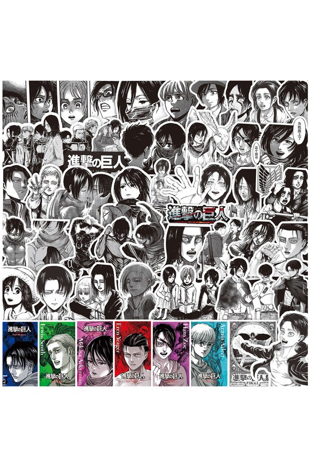 Bandai 75PCS 10/30/75PCS Black and White Attack on Titan Stickers Anime Cartoon Decals DIY Stationer