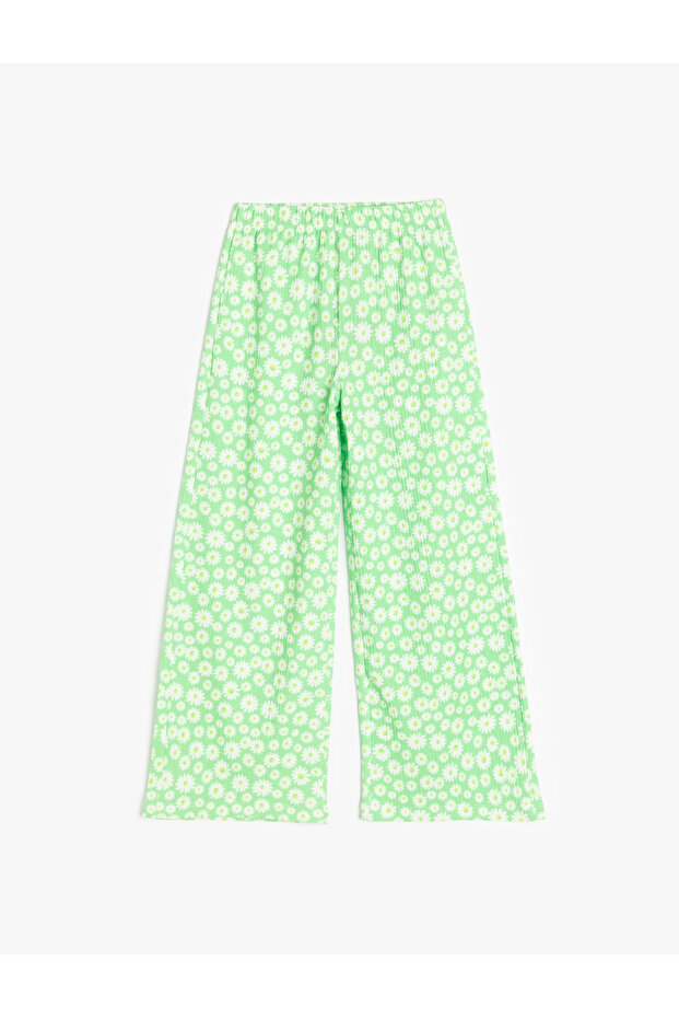 Floral Print Spanish Leg Trousers with Elastic Waist