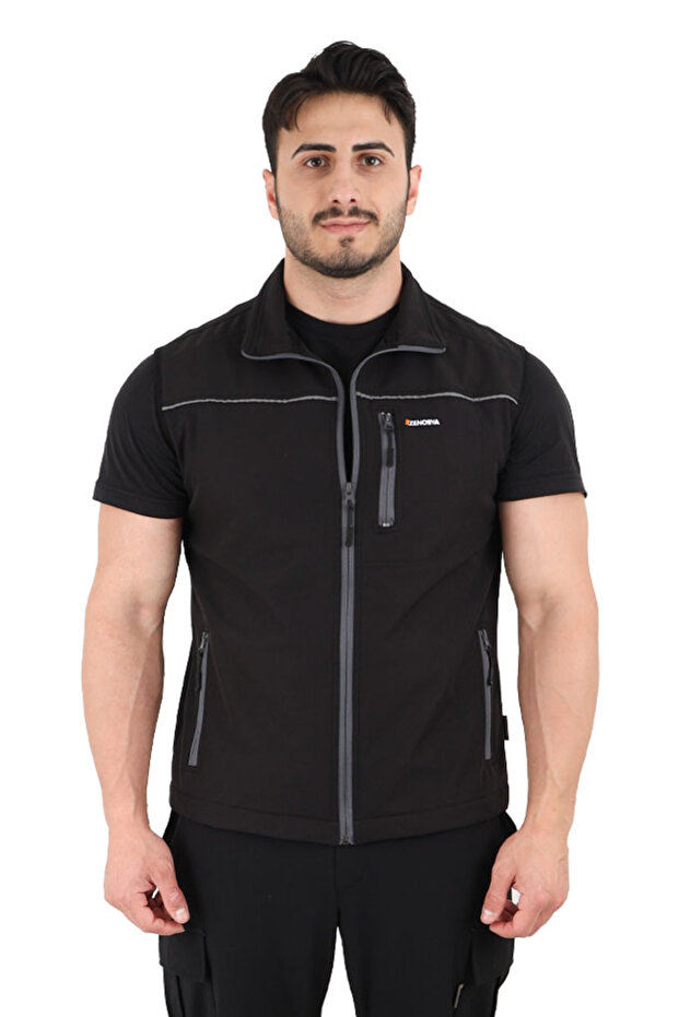 Deri Biyeli Softshell Yelek - Zenobya