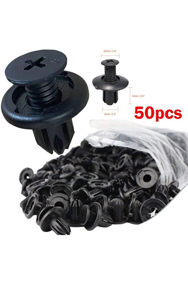 50PCS 50pcs Car 8mm Hole Plastic Rivets Fastener Push Clip Black Auto Vehicle Door Trim Panel Retain