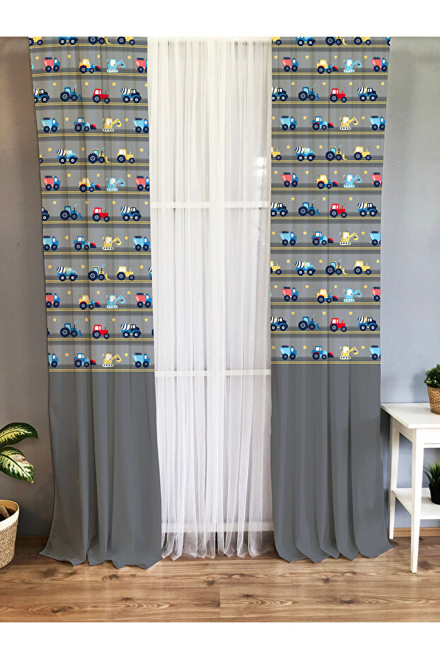 Tractor Patterned Background Curtain 1487 - 2