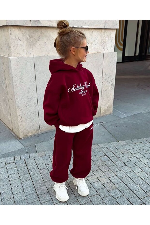 Children's Soliday Printed Sweatshirt and Sweatpants Set