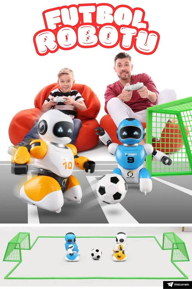 Uzaktan Kumandalı Şarjlı Top Oynayan Robotlar 2 Robot+2 Kumanda +2 Top+ Saha Futbol Robot - 1
