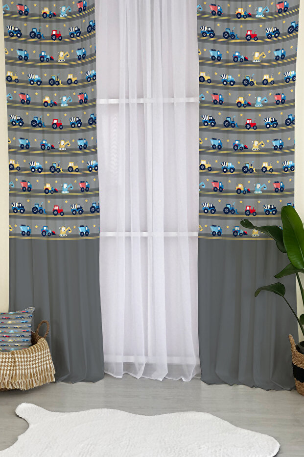 Tractor Patterned Background Curtain 1487 - 1