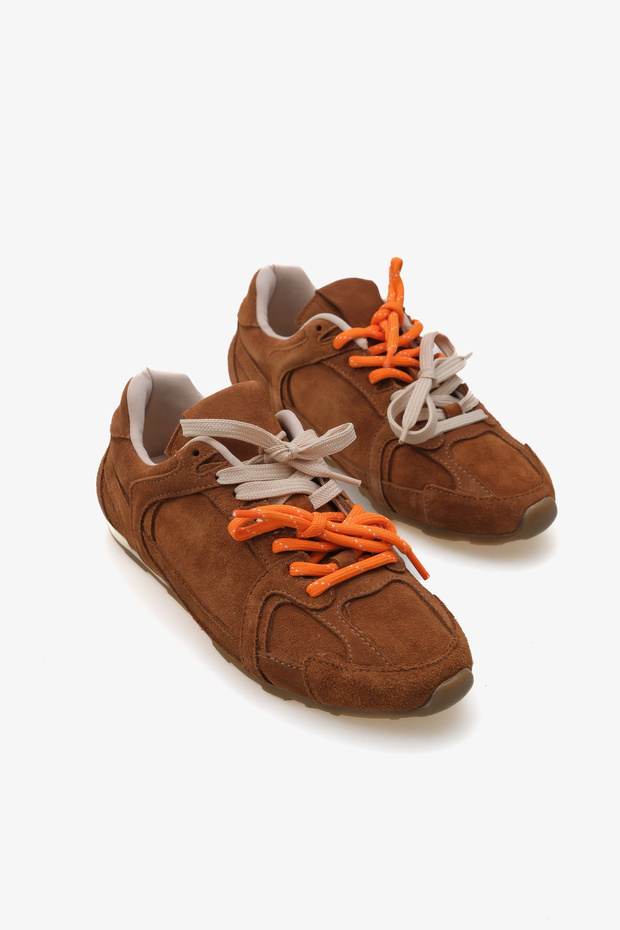 Sylis Taba Hakiki Deri Süet Çift Bağcıklı Renkli Sneaker Spor Ayakkabı - 2