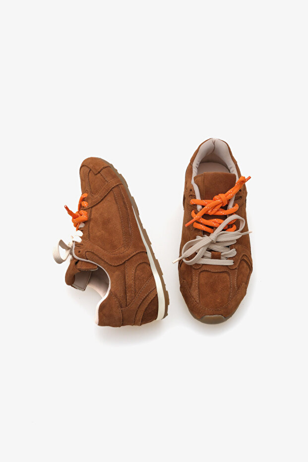 Sylis Taba Hakiki Deri Süet Çift Bağcıklı Renkli Sneaker Spor Ayakkabı - 4