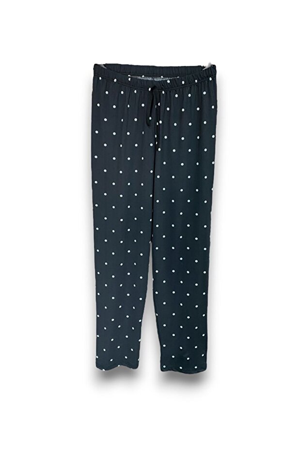 Women's Black Polka Dot Stretchy Comfortable High Quality Milan Fabric Sleepwear Bottoms