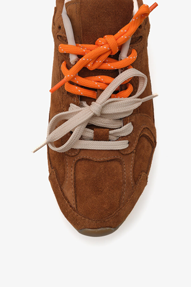 Sylis Taba Hakiki Deri Süet Çift Bağcıklı Renkli Sneaker Spor Ayakkabı - 5