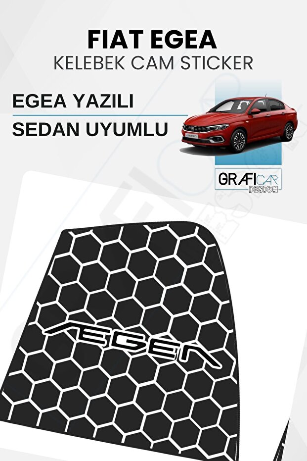 Fiat Egea Sedan Compatible Butterfly Glass Sticker Set - Egea Written - All Model Years Compatible