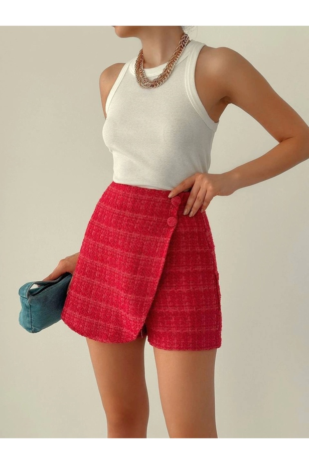 Tüvit Kumaş Şort Etek - 5