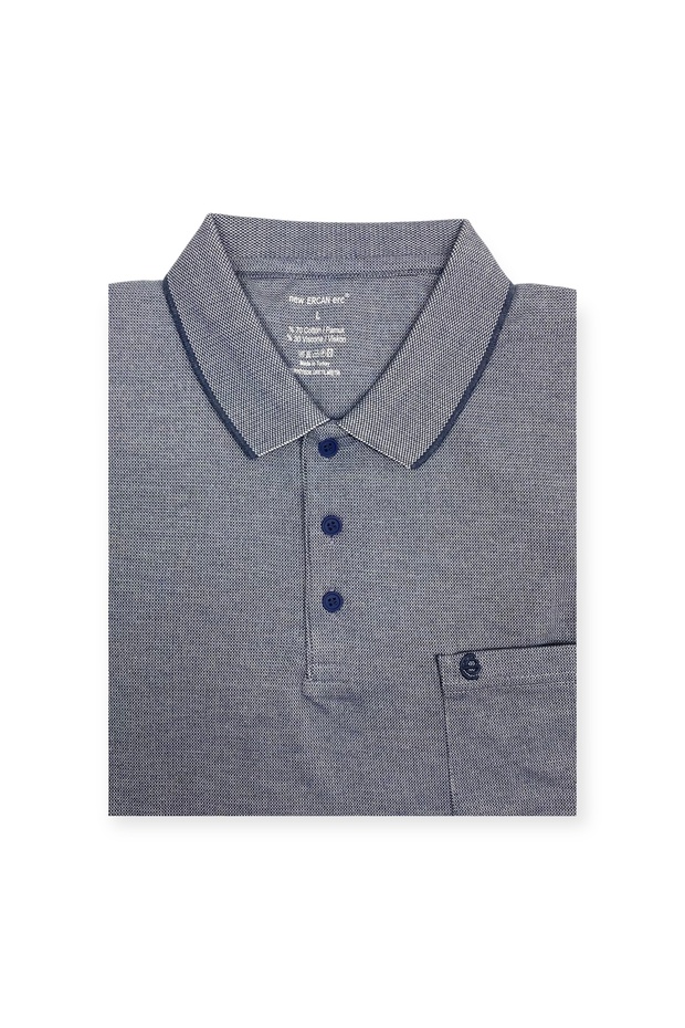 Men's Large Size Polo Collar Pocket Woven Cotton T-Shirt 5005