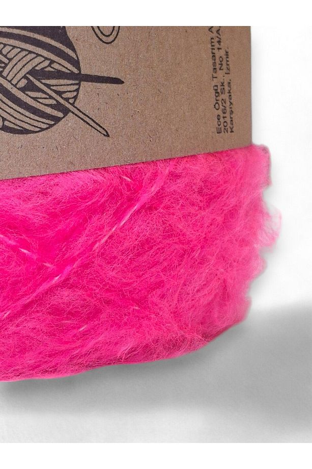 Fluo neon pembe bol tüylü moher yün örgü ipi - 3