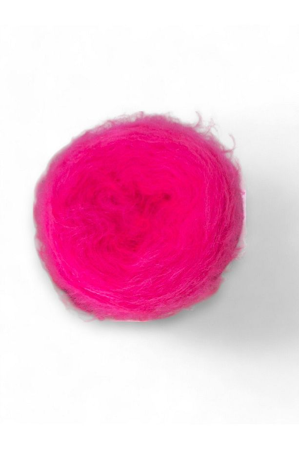 Fluo neon pembe bol tüylü moher yün örgü ipi - 2