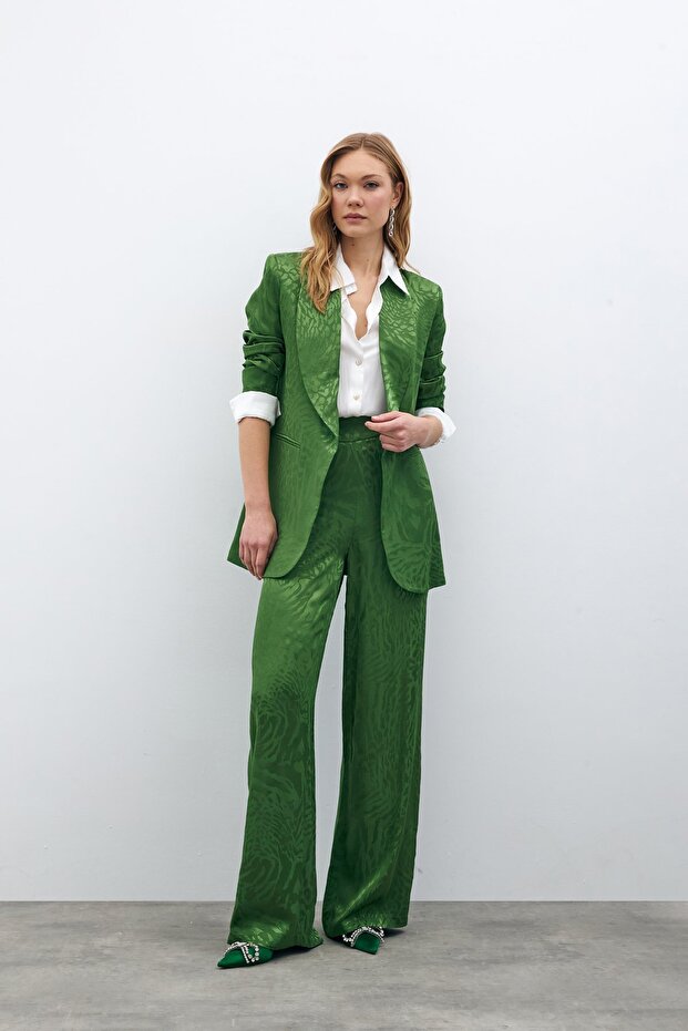 Patterned Satin Trousers - Green
