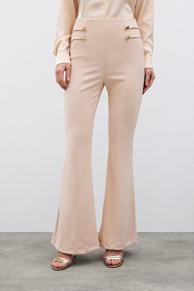 İspanyol Paça Pantolon - Bej - 6