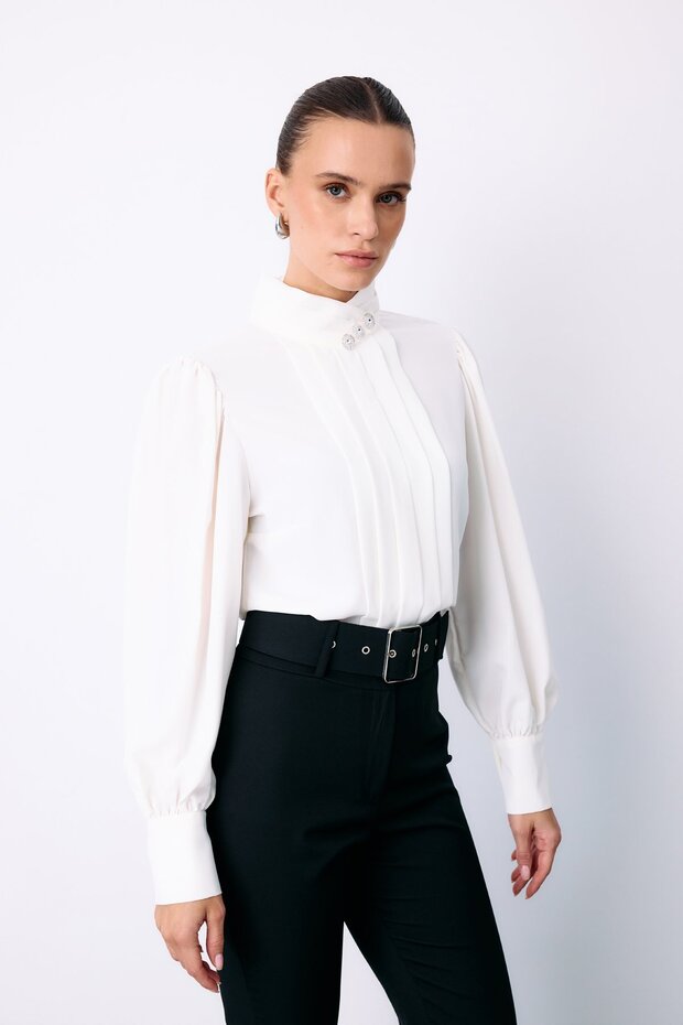 Bluse mit Nervenmuster - Ecru - 3