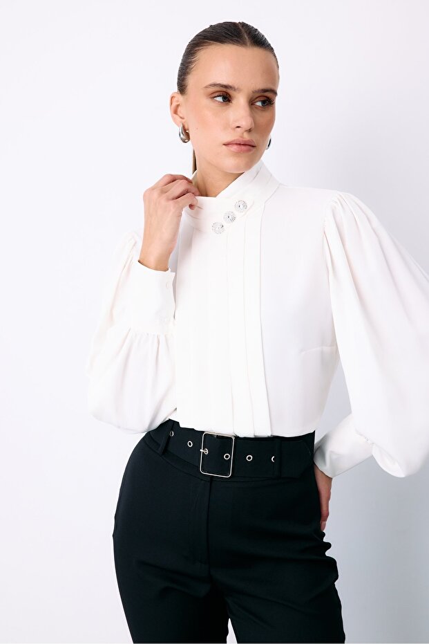 Bluse mit Nervenmuster - Ecru - 2