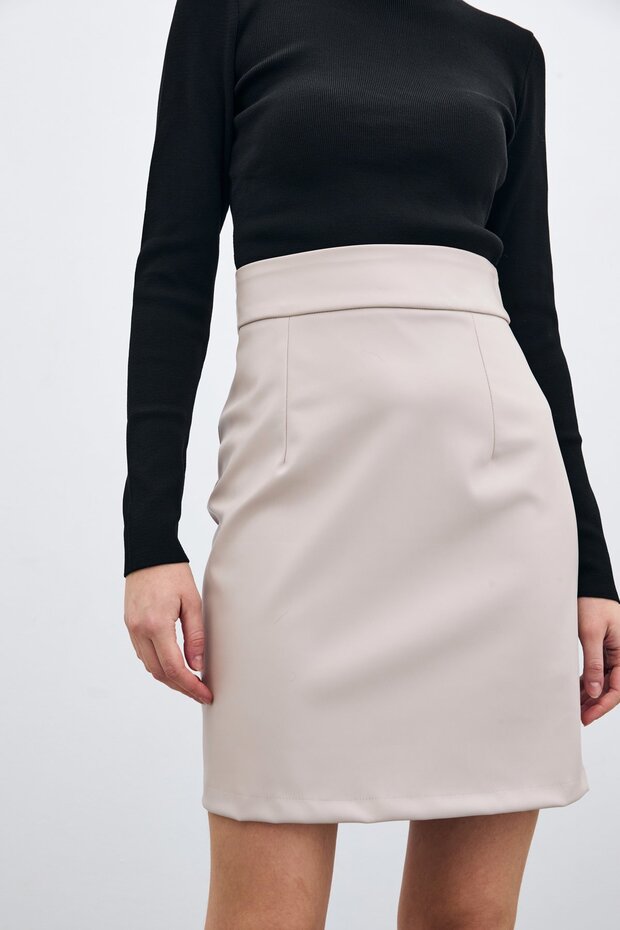 Şardonlu Deri Etek - Taş - 5