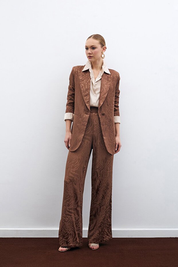 بنطلون ستان منقوش - بني - 4