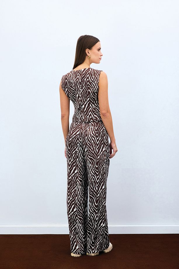 Zebra Desen Kısa Yelek - Kahve - 4