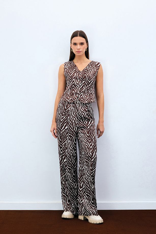 Zebra Desen Kısa Yelek - Kahve - 3