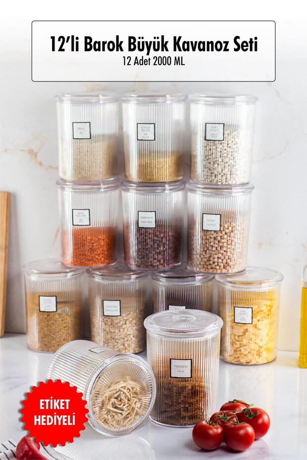 12-Piece Baroque Round Large Jar Set & Storage Container & Food Container (12*2000 ML)