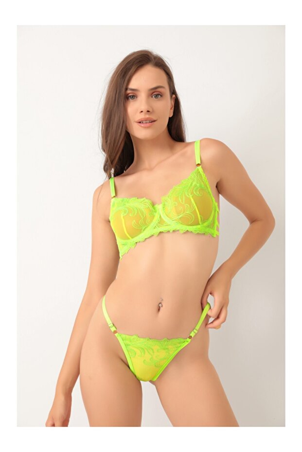 Çiçekli Neon Bralet Takım