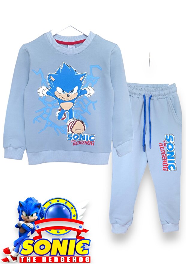 Sonic Print Crew Neck Long Sleeve Raster Soft Inner Texture Boy's Sweatshirt Set