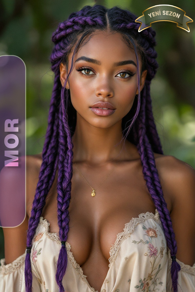 Afrika Örgüsü Rasta Ve Box Braid için Sentetik Saç - Mor - 4