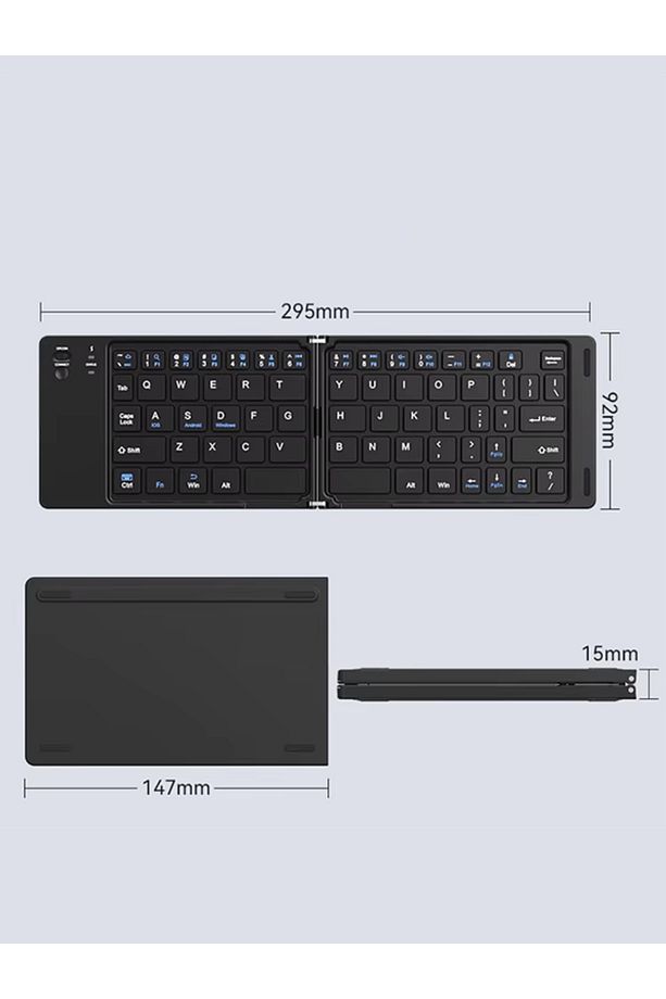 Ultra ince Katlanabilir Şarj Edilebilir Android/iOS/Windows Uyumlu Kablosuz Bluetoothlu Klavye - 8