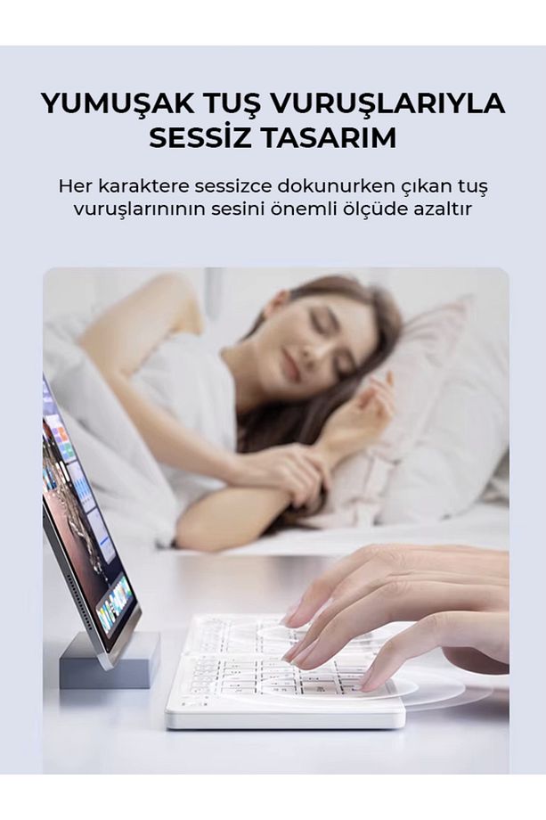 Ultra ince Katlanabilir Şarj Edilebilir Android/iOS/Windows Uyumlu Kablosuz Bluetoothlu Klavye - 4