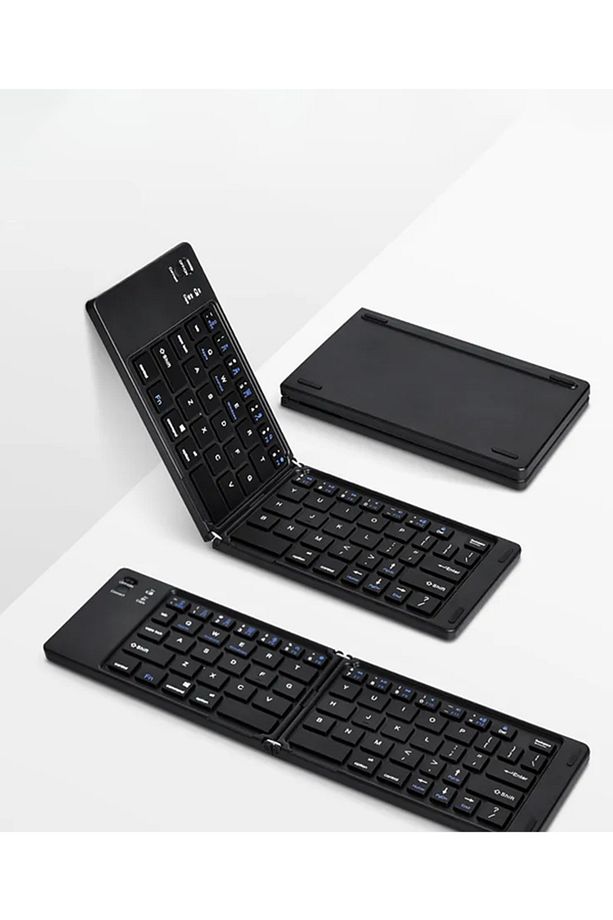 Ultra ince Katlanabilir Şarj Edilebilir Android/iOS/Windows Uyumlu Kablosuz Bluetoothlu Klavye - 2