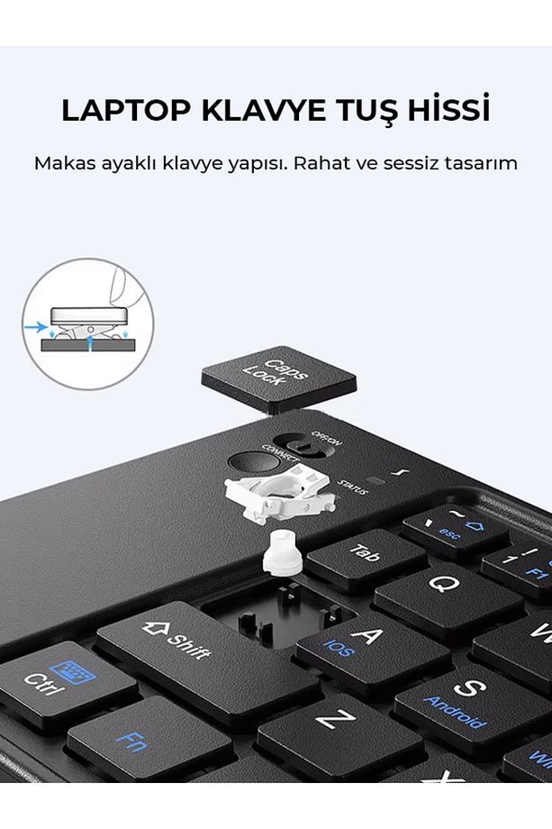 Ultra ince Katlanabilir Şarj Edilebilir Android/iOS/Windows Uyumlu Kablosuz Bluetoothlu Klavye - 5