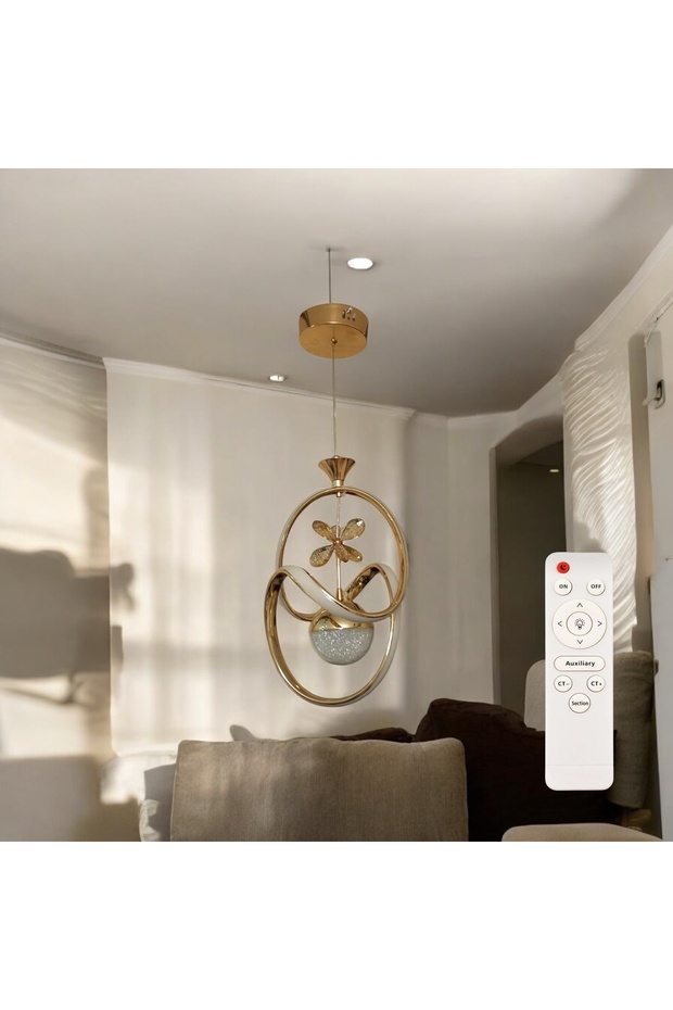 Badem 3 Renk Kumandalı Sarı Led Avize - 1