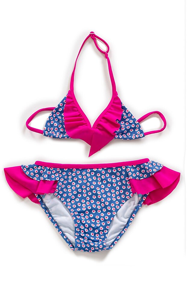 طقم بيكيني مثلث منقوش للفتيات - 1