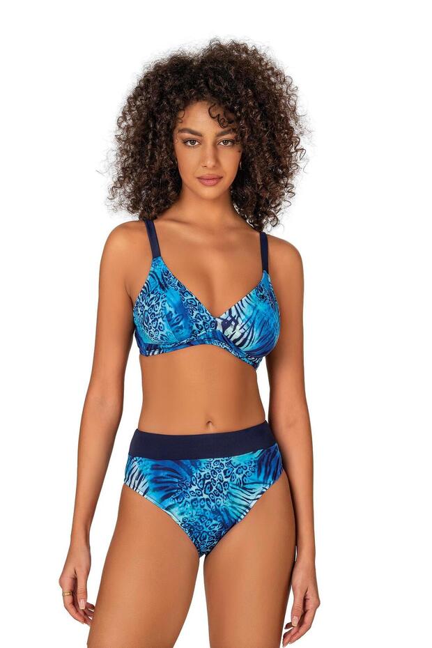 Blue Leopard Patterned Women's Bikini Set - Gathering Features
