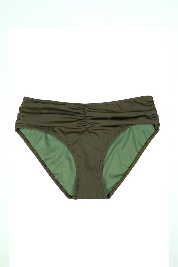 Women's Front Ruffle Detailed Green Bikini Bottom