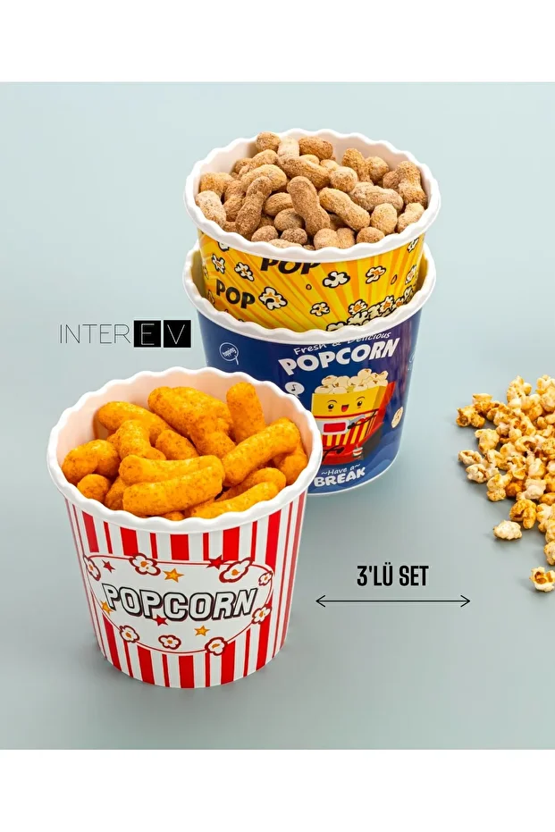 Popcorn Kutusu - 3'lü Patlamış Mısır Kovası - 1